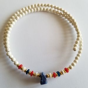 Vintage necklace memory wire choker beaded red white and blue patriotic